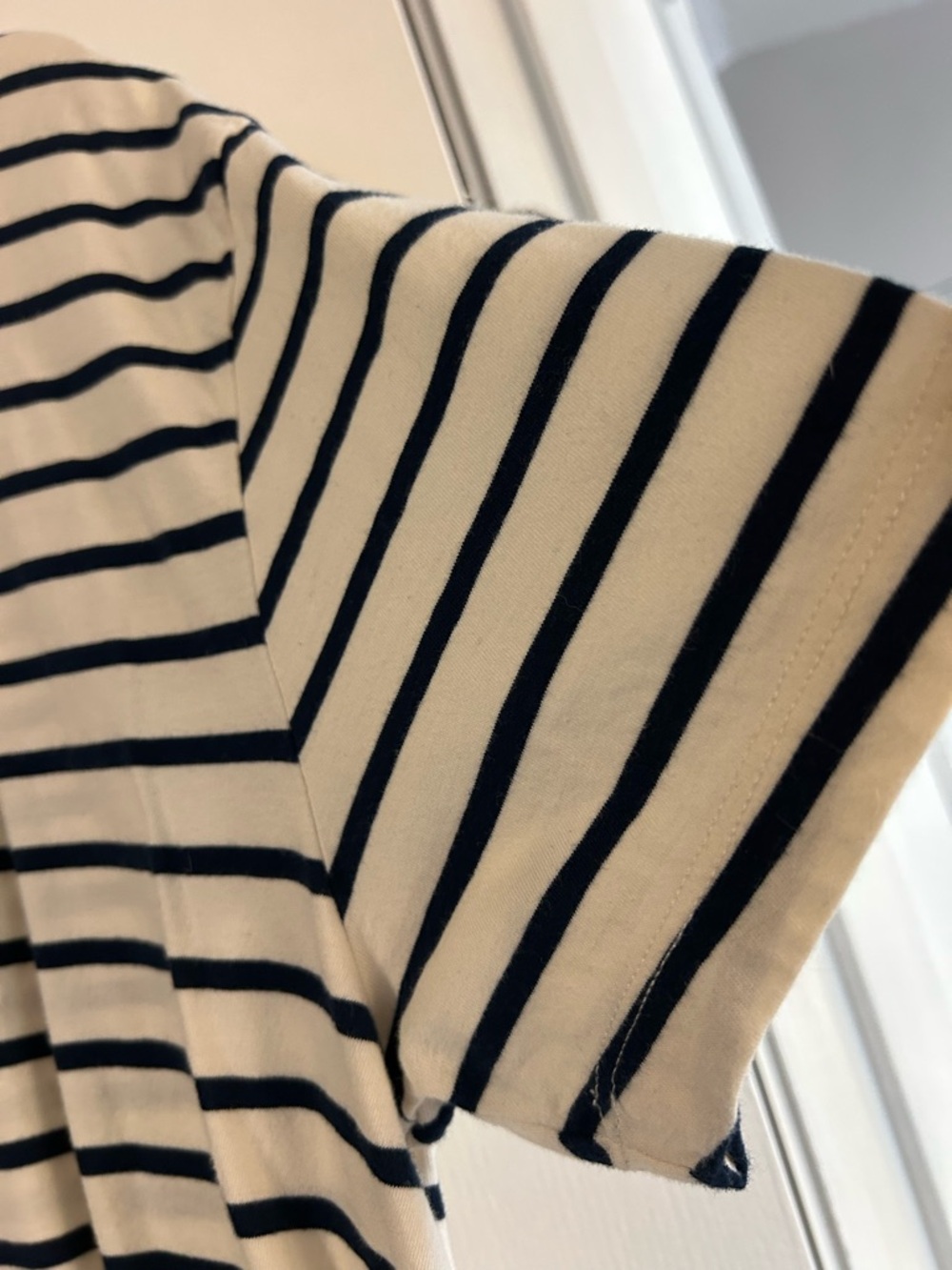 J. Crew Men’s Cream Crewneck T-Shirt with Navy Stripes - Picture 4 of 6